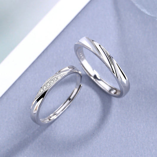 Silver Double Twisted Ring Set For Men And Women Three Groove Band Electroplated Fashion Jewelry Gift Idea New