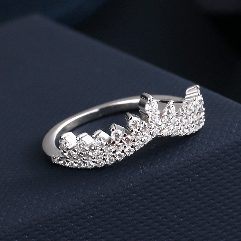Women Crown Ring Zircon Inlaid White Gold Plated Elegant Jewelry Gift For Her Anniversary Engagement Daily Wear
