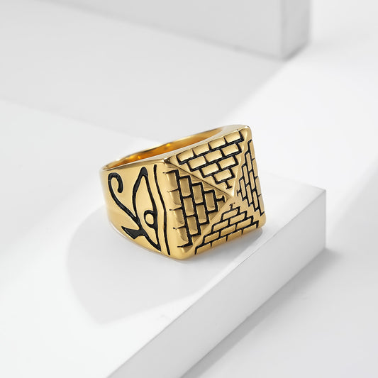 Unisex Egyptian Horus Eye Pyramid Ring In Stainless Steel Retro Jewelry For Men Women Durable Accessory Statement Ring