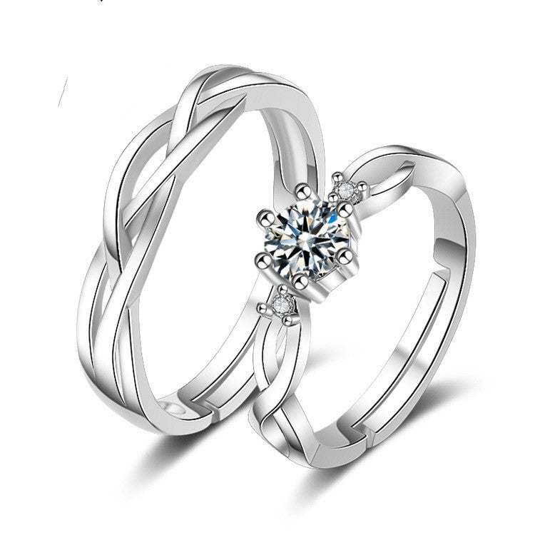 Couple Rings Korean Fashion Jewelry Gift White Copper Electroplated Open Rings Women Men Matching Promise Bands