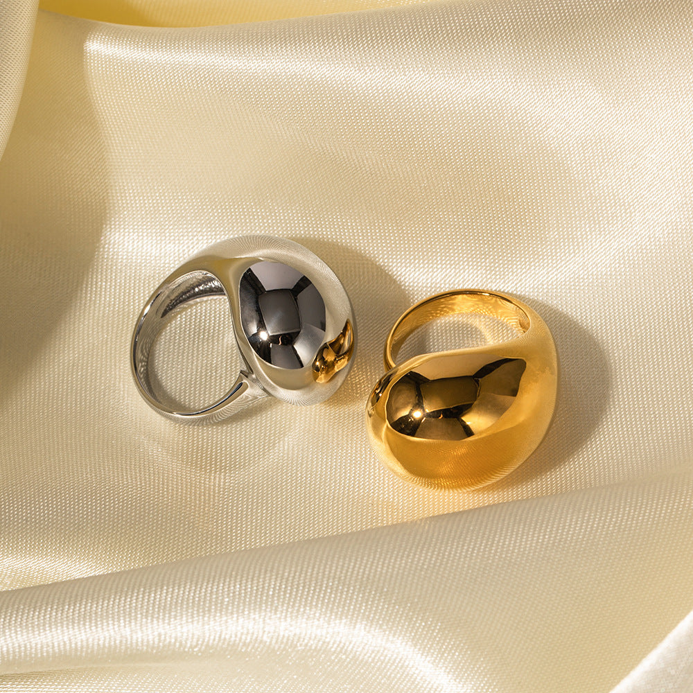 Geometric Gold Plated Stainless Steel Ring For Women Chunky Statement Jewelry Band Elegant Modern Jewelry Fits