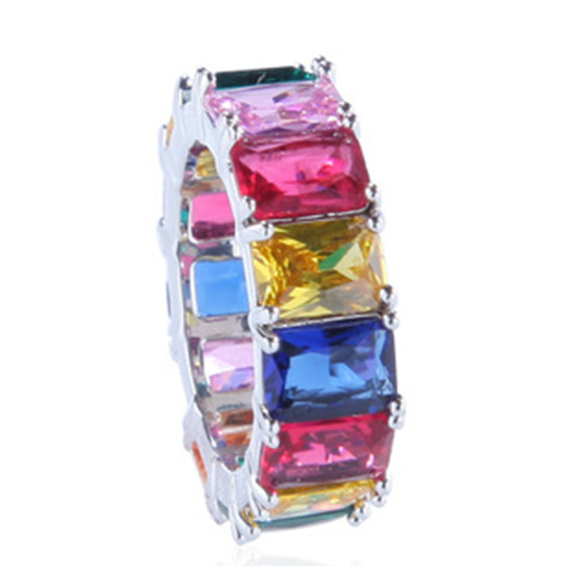 Iridescent Zircon Ring Shape Micro Set Geometric Design Alloy Hip Hop Jewelry Geometric Statement Elegant Chic
