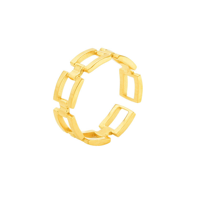 Wide Hollow Titanium Ring Adjustable Gold Tone Style