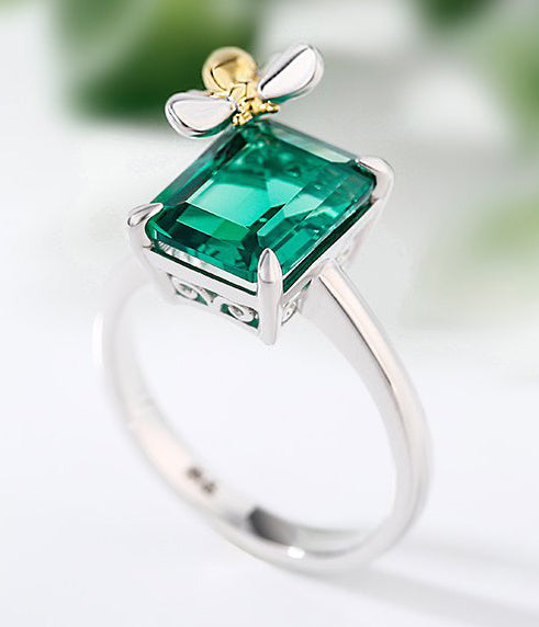 Copper Ring With Glass Geometric Design Electroplated Finish For Women European And American Fashion Jewelry Accessory