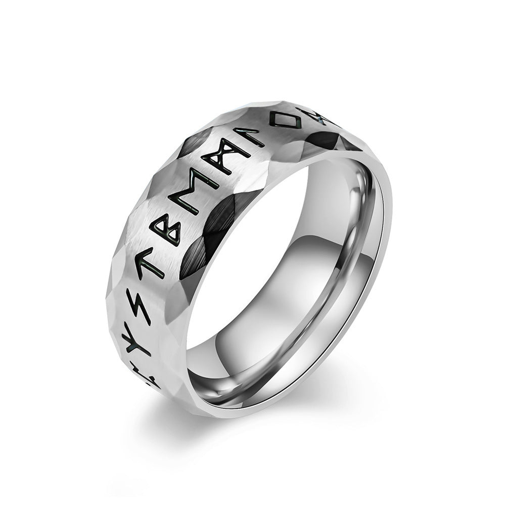 Vintage Viking Text Ring Durable Stainless Steel Plated Mens Jewelry Norse Mythology Everyday Wear Piece Norse
