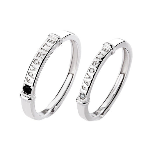 Couple Rings For Men And Women 925 Silver Adjustable Opening Alphabet Geometry Rings Electroplated For Matching Sets