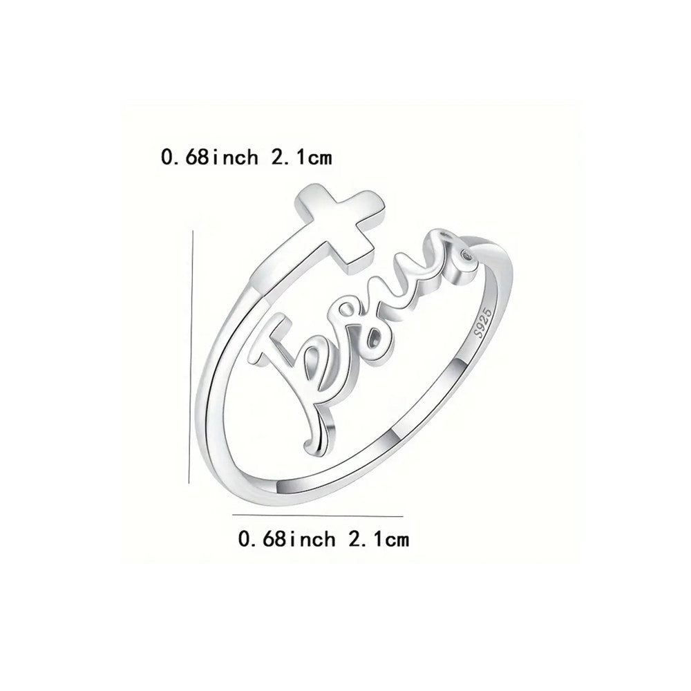 Unisex Cross Ring Adjustable Opening Electroplated Zinc Alloy Braided Jesus Ring White Gold Cross Men And Women