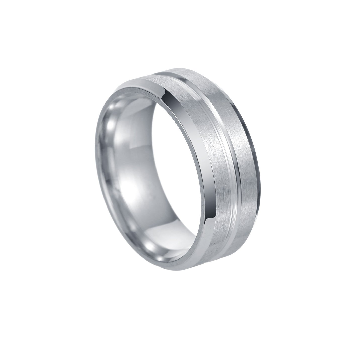 Stainless Steel Geometric Ring Electroplated Fashion Jewelry 8mm Wide 2mm Thick Silver Black Ring Size Choices