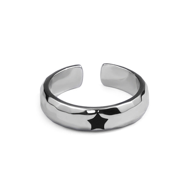 Unisex Silver Plated Quinary Pointed Star Ring Adjustable Korean Style Irregular Cold Wind Design Fashion Ring