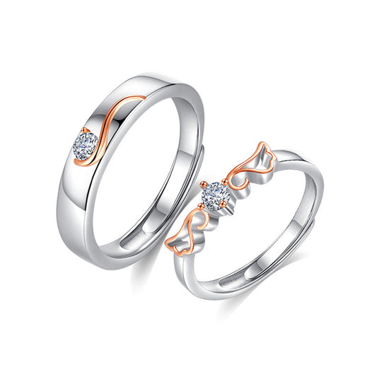 Sterling Silver Double Wing Couple Ring Set For Him And Her Promise Engagement Anniversary Jewelry Gift For Eternal Bond