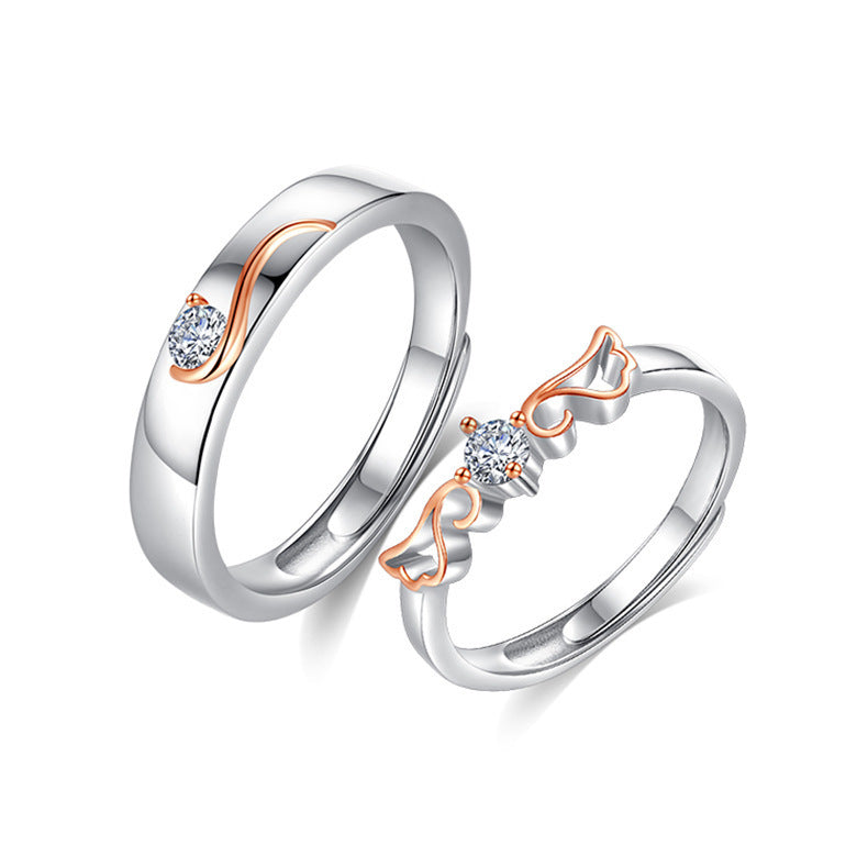 Sterling Silver Double Wing Couple Ring Set For Him And Her Promise Engagement Anniversary Jewelry Gift For Eternal Bond