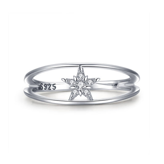 Sterling Silver Star Ring For Women Diamond Cut Inlay Gemstone Korean Style 925 Silver Bright Gem Inlay Finish