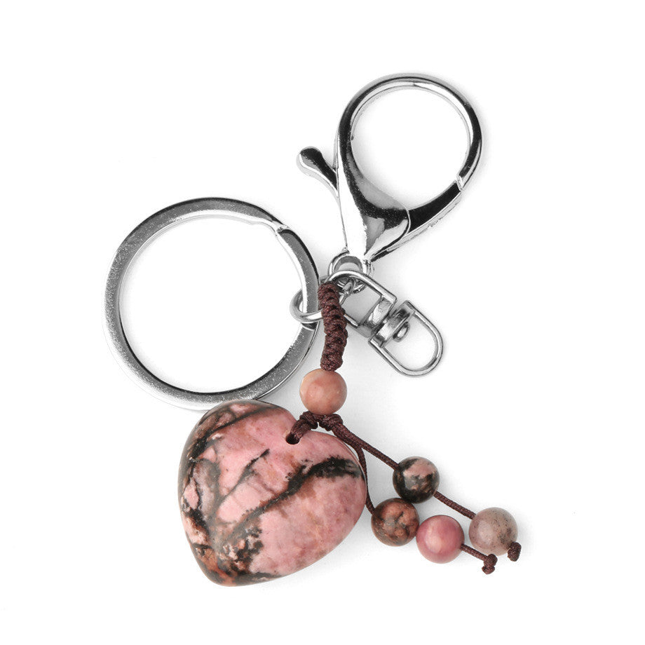 Natural Stone Keychain Electroplated Love Heart Key Chain Water Drop Bell Freshly Baked Unique Stone Drop Bell