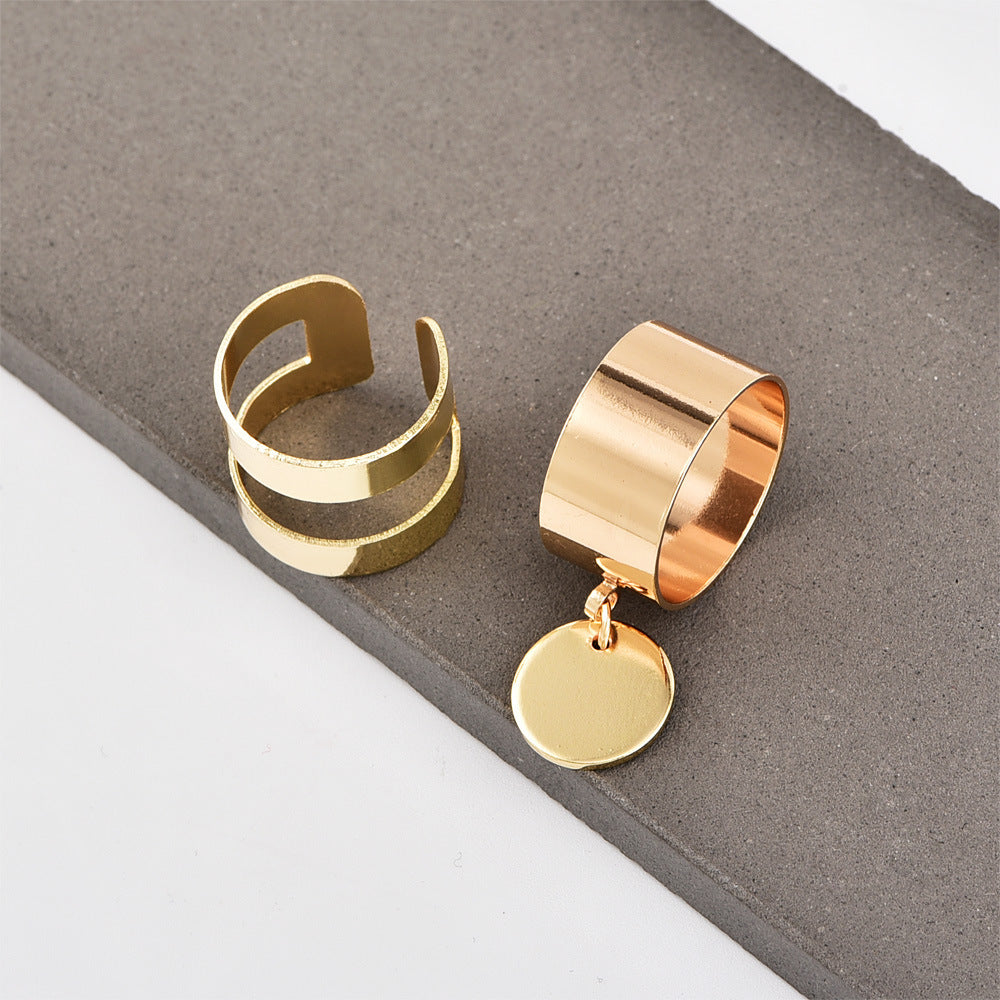 Womens Modern Jewelry Set Elegant Alloy Disc Ring And Hollow Cylindrical Design Fashion Statement Accessory For Women