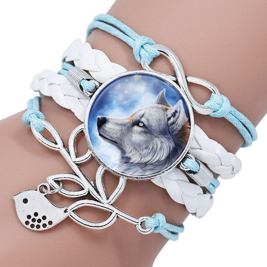 Leather Wolf Bracelet With Crystals And European Charms Adjustable Fashion Jewelry For Women Everyday Use Gift