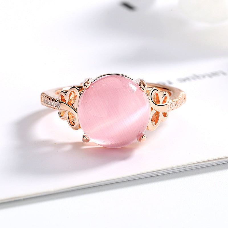 Pink Crystal Butterfly Ring Rose Gold Plated Copper Korean Inspired Dainty Elegant Jewelry for Her Special Day