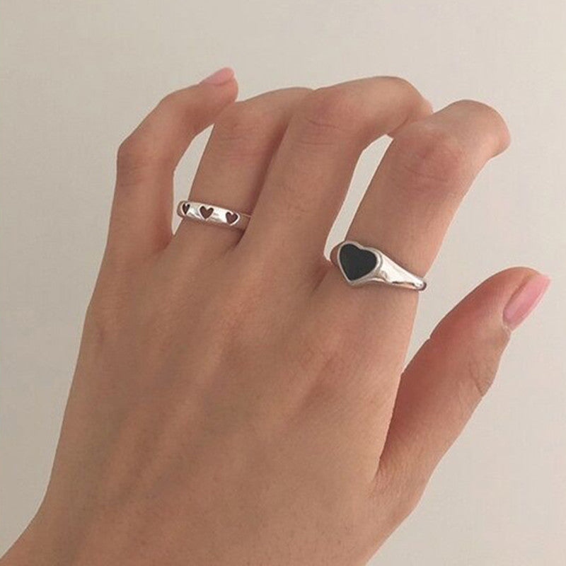 Vintage Silver Adjustable Opening Heart Ring For Women Hollow Heart Shape Retro Jewelry Classic Vintage Styles