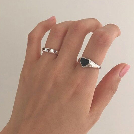 Vintage Silver Adjustable Opening Heart Ring For Women Hollow Heart Shape Retro Jewelry Classic Vintage Styles