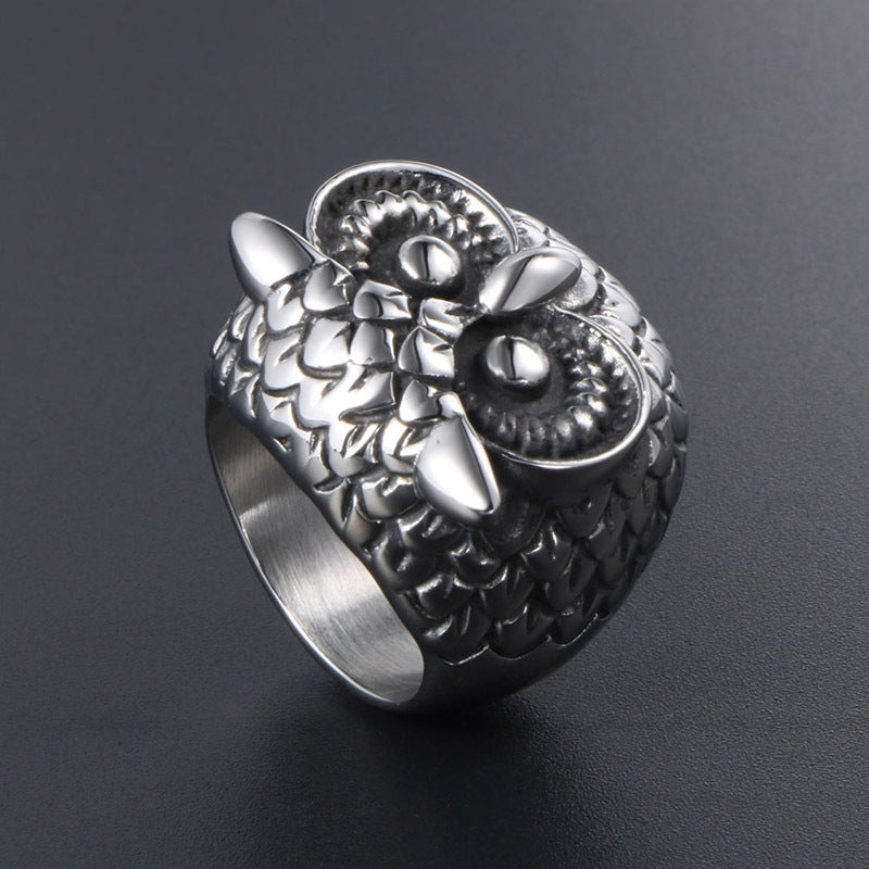 Mens Unisex Owl Ring Titanium Steel Polished Ornament Punk Fashion Retro Animal Image Rings Hand Ornament Punk