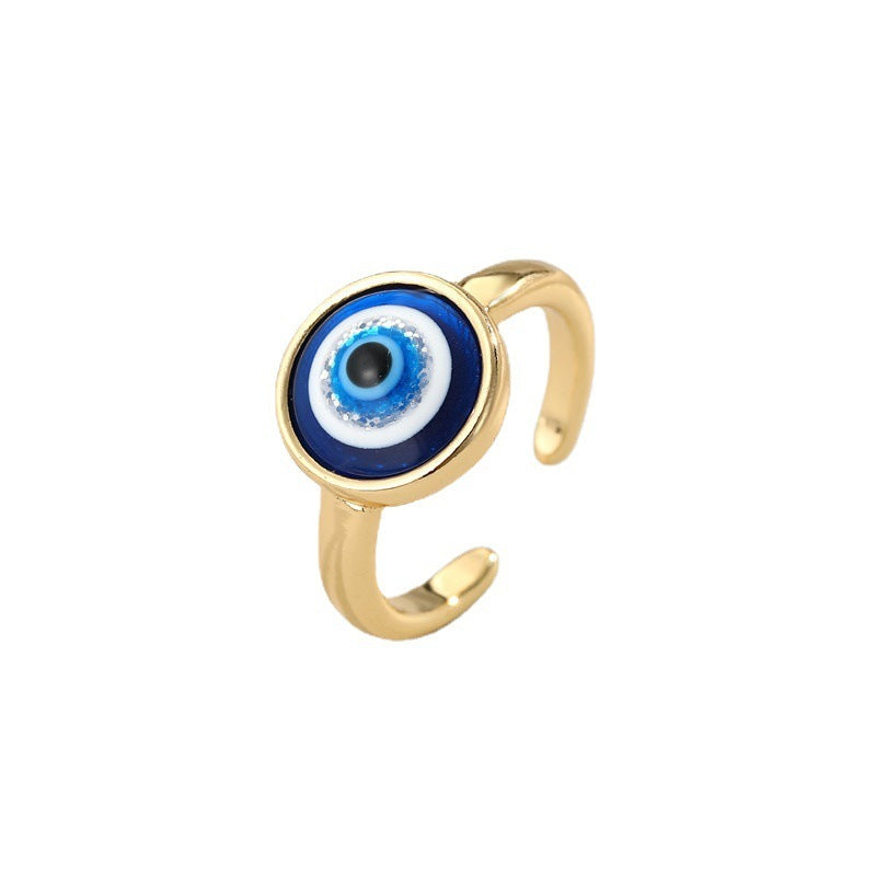 Copper Ring With Blue Eye Resin Design Adjustable Opening Fashion Ring Jewelry Gift For Her And Girls In Style