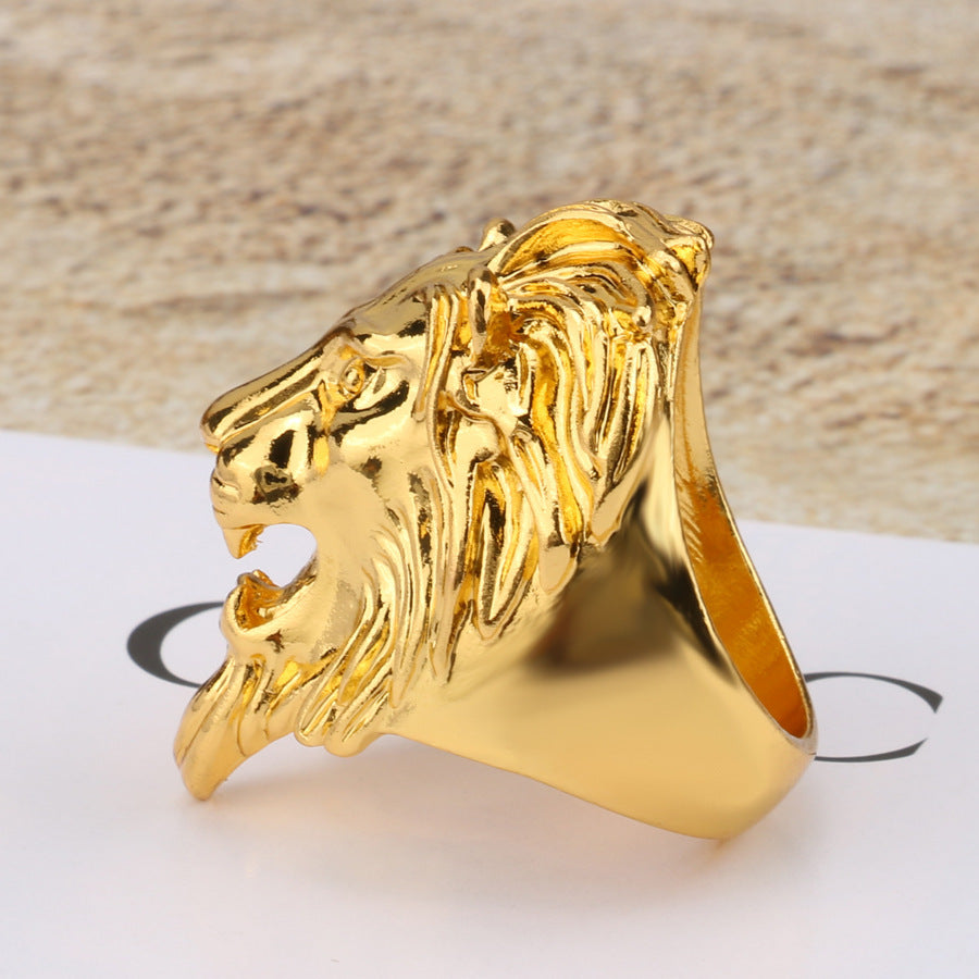 Mens Lion Head Ring Titanium Steel Gold Electroplated Geometric Ring Punk Rock Hip Hop Fashion Jewelry Fashion