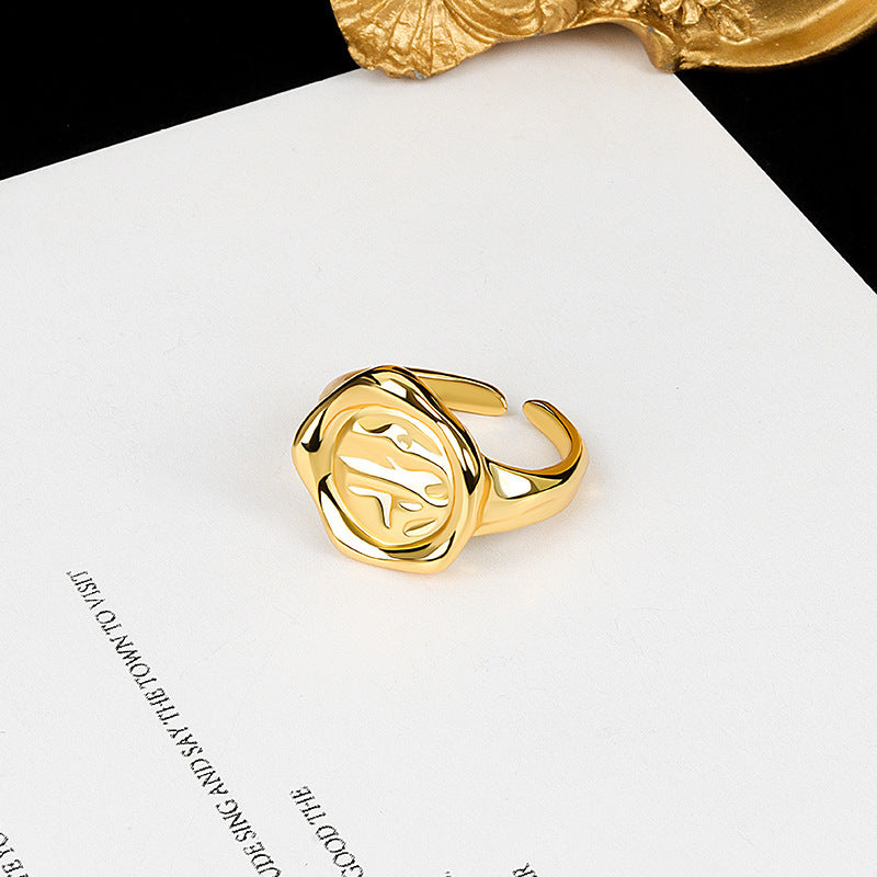 Womens Adjustable Copper Ring Irregular Texture Abstract Geometric Design Platinum Finish Fashion Jewelry Gold