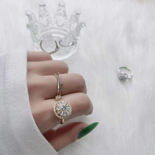 Womens Zircon Spinning Ring Silver Gold Tone Alloy Elegant Dainty Statement Jewelry Gift Sparkle Everyday Wear