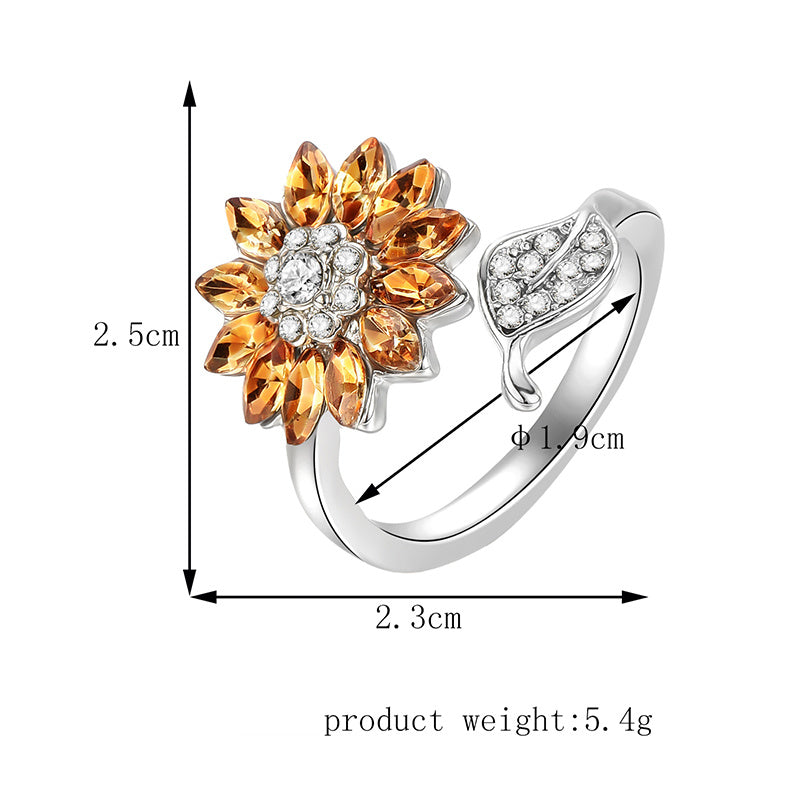 Crystal Geometric Ring For Women Gold Alloy Jewelry Elegant Everyday And Special Occasion Sparkle Everyday Gem