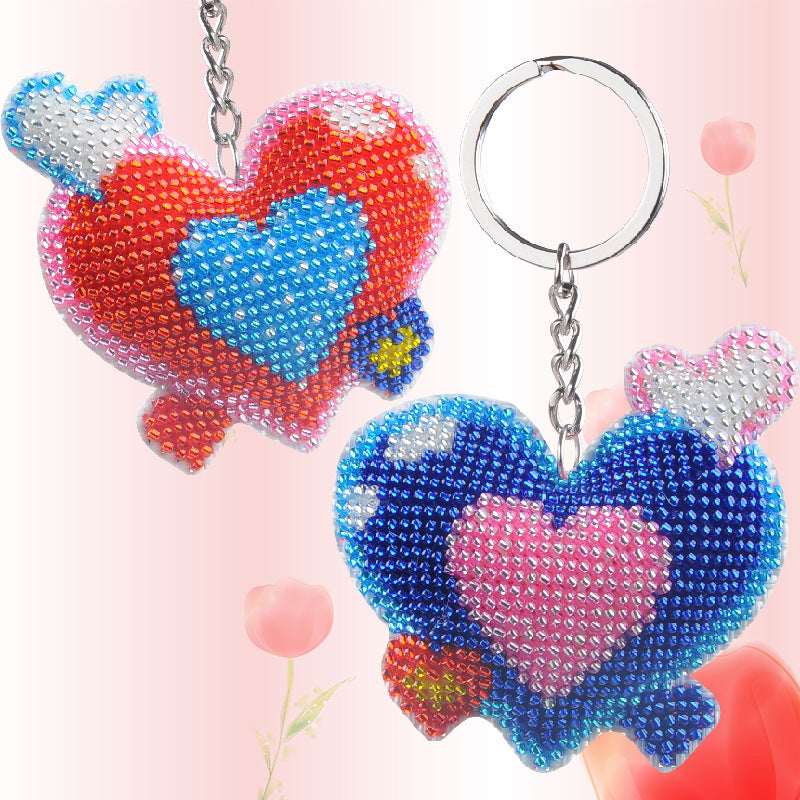 DIY Beaded Keychain Kit Handmade Fashion Accessory Embroidery Supplies Beads Key Ring Patterned for Decoration