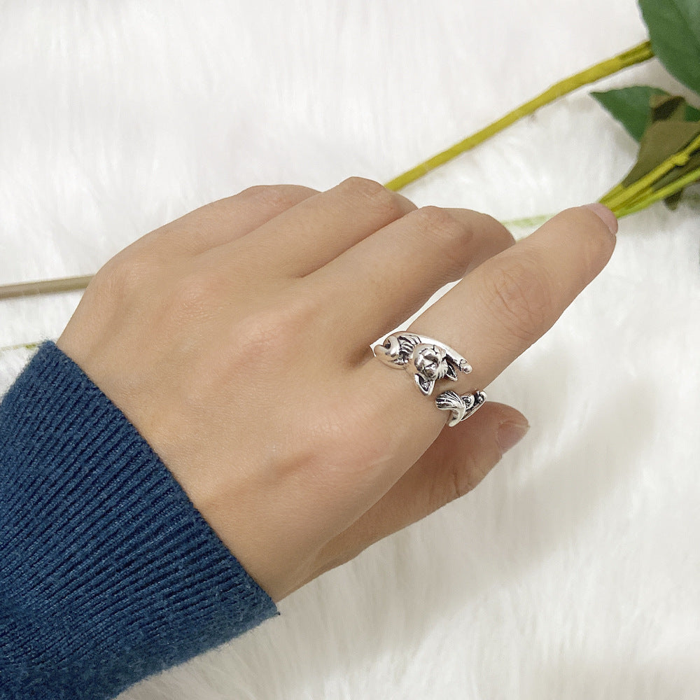 Unisex Alloy Chinchilla Ring Adjustable Opening Geometric European Fashion Hip Hop Retro Punk Ring Silver For All