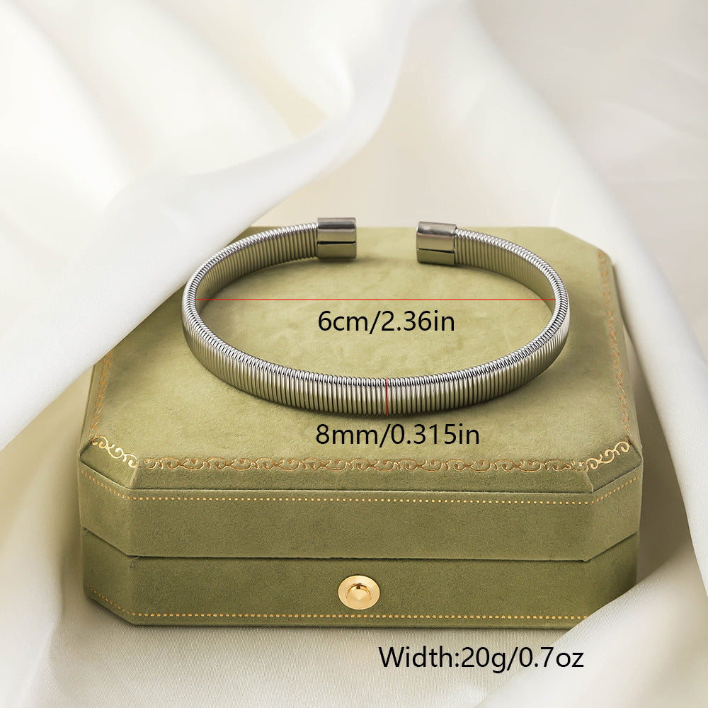 Stainless Steel Woven Bracelet Open Ended Fashion Bangle Electroplated Durable Round Design Accessory Steel And Gold