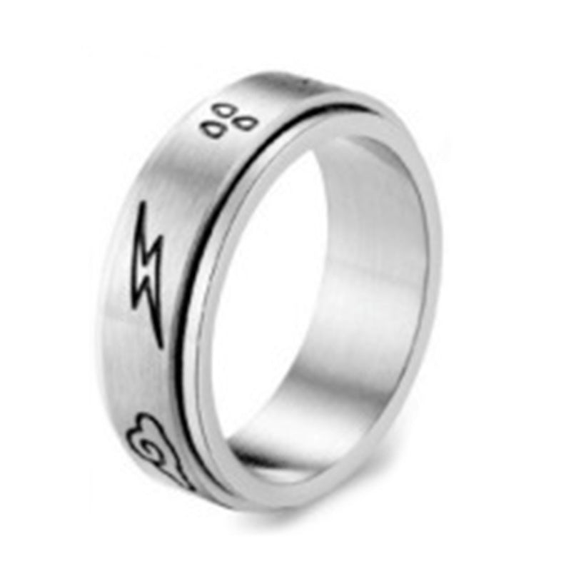 Mens Stainless Steel Ring Rotating Double Spinner Band Floral Design Durable Metal Ring For Men Fashion Modern