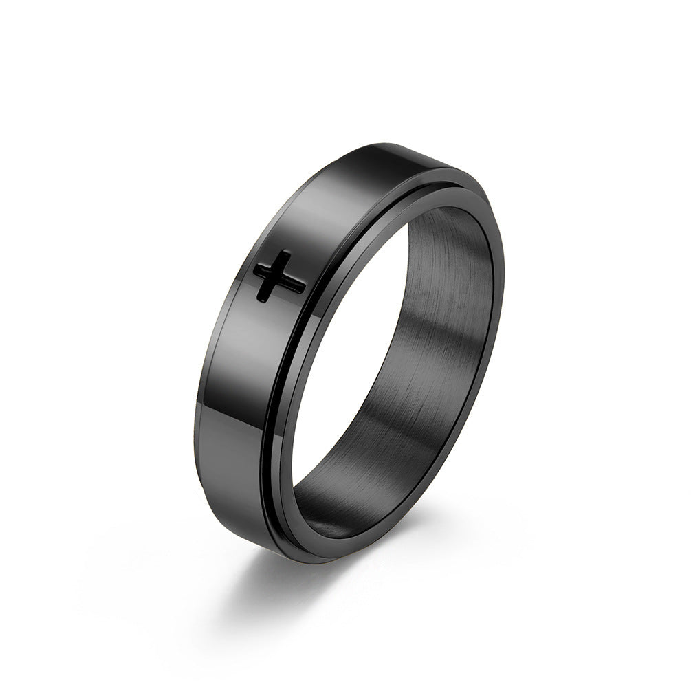 Ring Rotatable Titanium Steel Minimalist Cross Design Geometric Fashion Jewelry For Women Durable Everyday Use