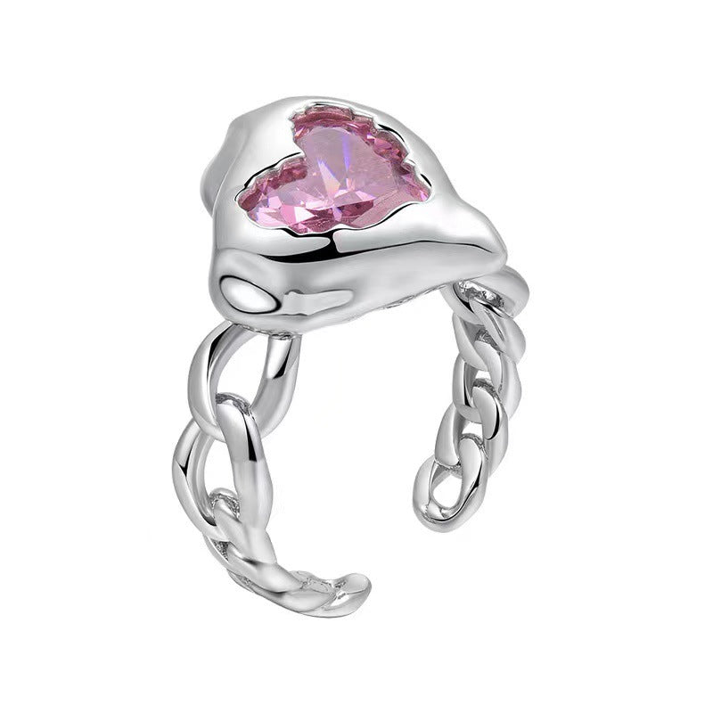 Heart Shaped Zircon Copper Ring for Women In Style Trendy Gift Jewelry Birthday Surprise Elegant Fashion Accessory