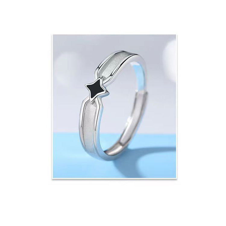Adjustable Couple Rings Zircon Constellation Design Sterling Silver Plated Copper For Him And Her Gift Box Included