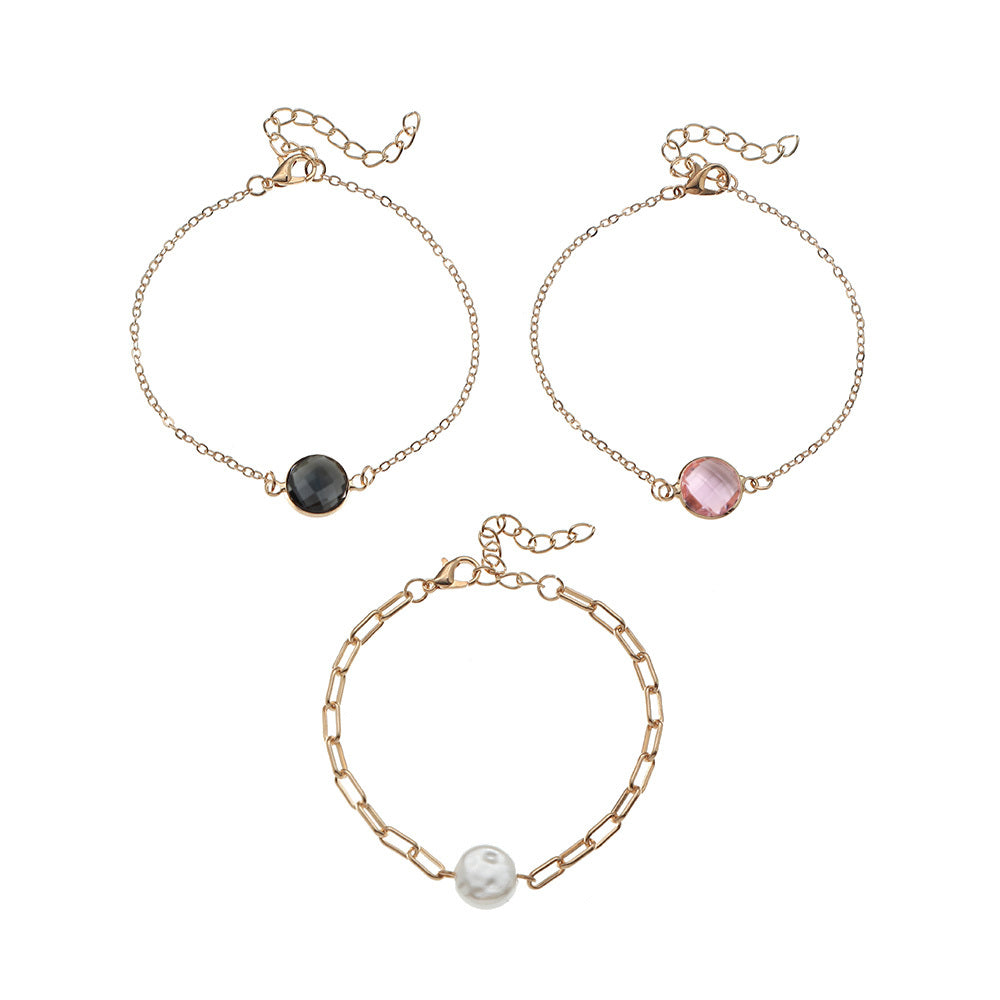 Womens Glass Pearl Bracelet Set Electroplated Iron Irregular Geometric Fashion Jewelry Bracelets For Daily Use