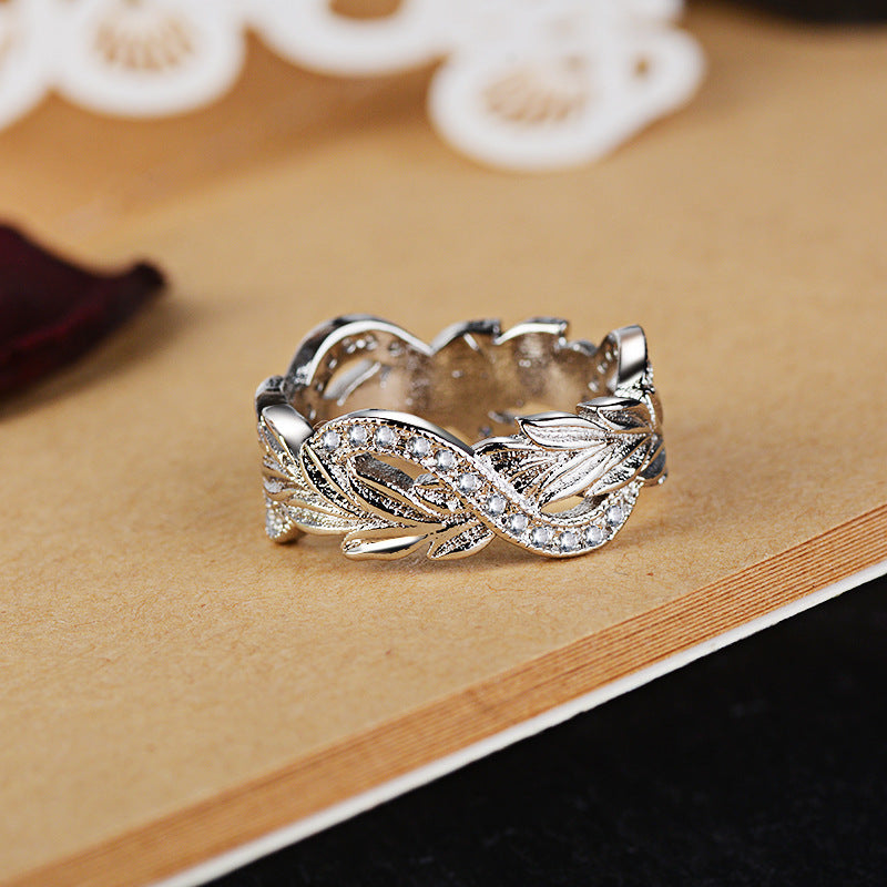 Womens Flower Vine Diamond Inlaid Sterling Silver Gemstone Cocktail Ring European American Design Jewelry Chic