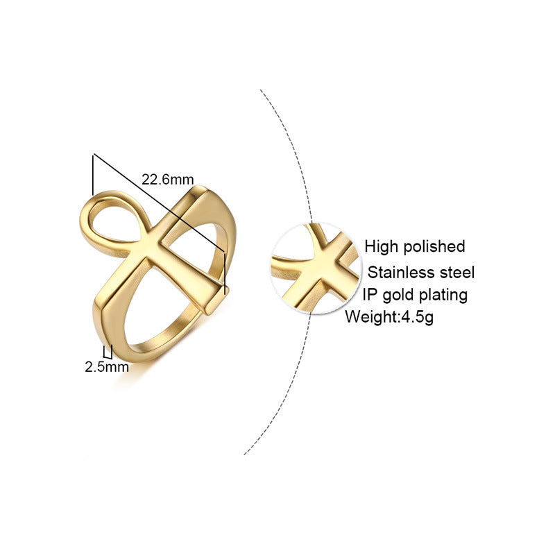 Goldtone Stainless Steel Cross Ring Mens European And American Style Decoration Electroplated Occasions RC-411G