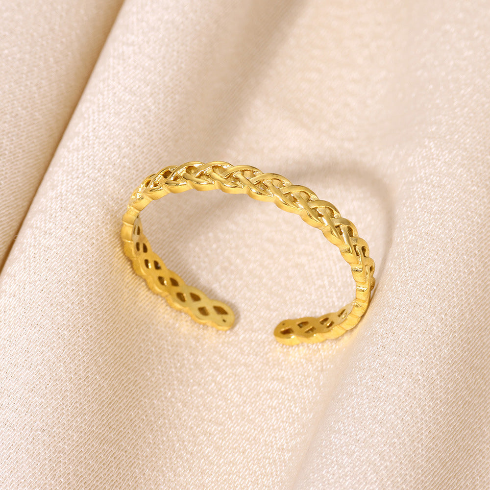 Women Adjustable Geometric Open Ring Copper Gold Finish