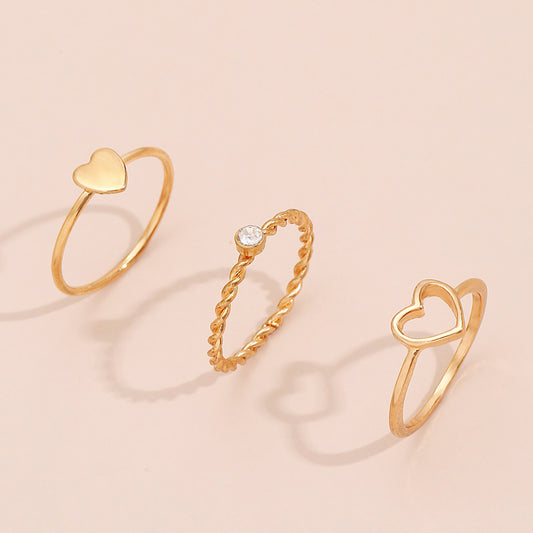 Womens Geometric Rings Set Hollow Heart Rings Korean Fashion Rings Zinc Alloy Rings Holiday Gift Rings For Her