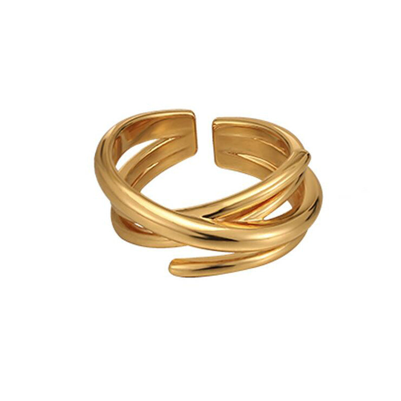 Women Adjustable Cross Ring Exaggerated Geometric Brass Gold Plated Ring Jewelry Band Europe And America Style