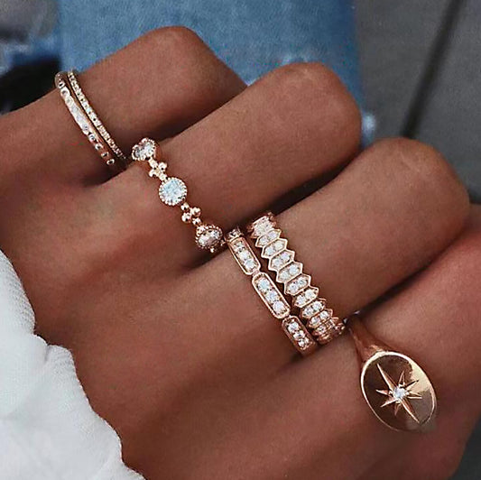 Gold Alloy Geometric Ring With Artificial Gemstones Electroplated Statement Jewelry For Women Girls Gift For Fashion