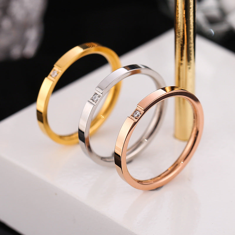 Womens Titanium Steel Couple Rings Anti Fading Electroplated Round Rings Silver Rose Gold Geometry Rings Series