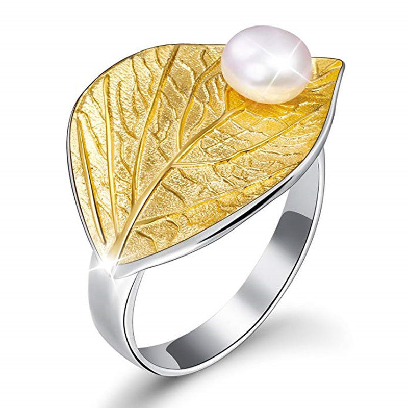 Sterling Silver Lotus Leaf Pearl Ring Elegant Jewelry Gift For Her Handcrafted Accessory Fine Craftsmanship In