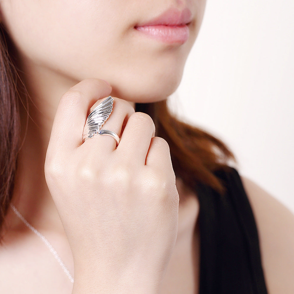 Angel Wing Ring Silver Plated Copper Unisex Creative Everyday Wear Ring Gift For Birthday Anniversary Everyday