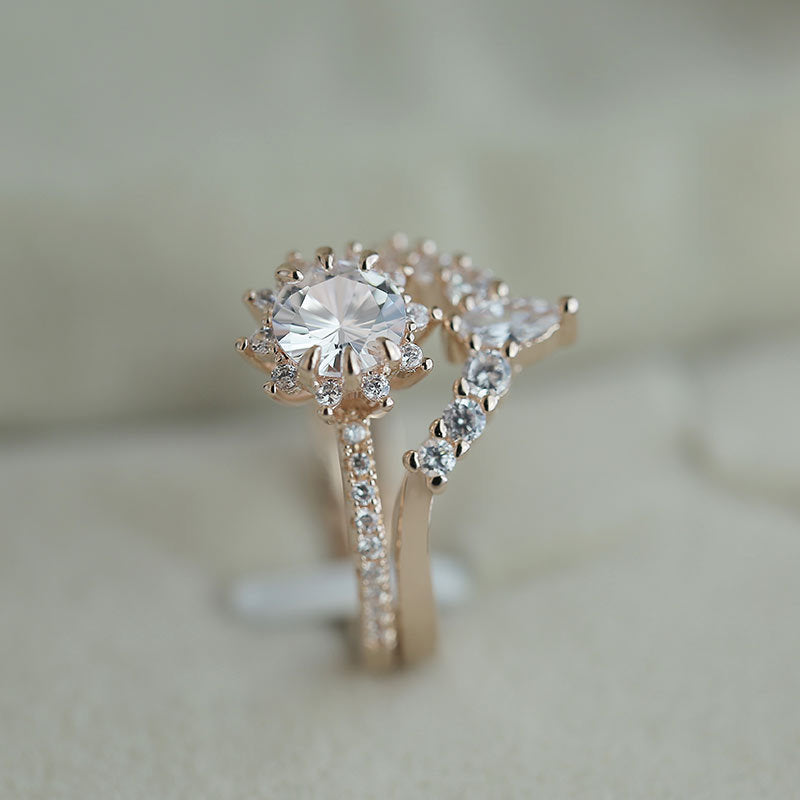 Sunflower Zircon Ring Rose Gold Plated Copper Flower Jewelry For Women Sizes 6 7 8 9 10 Handmade Statement Accessory