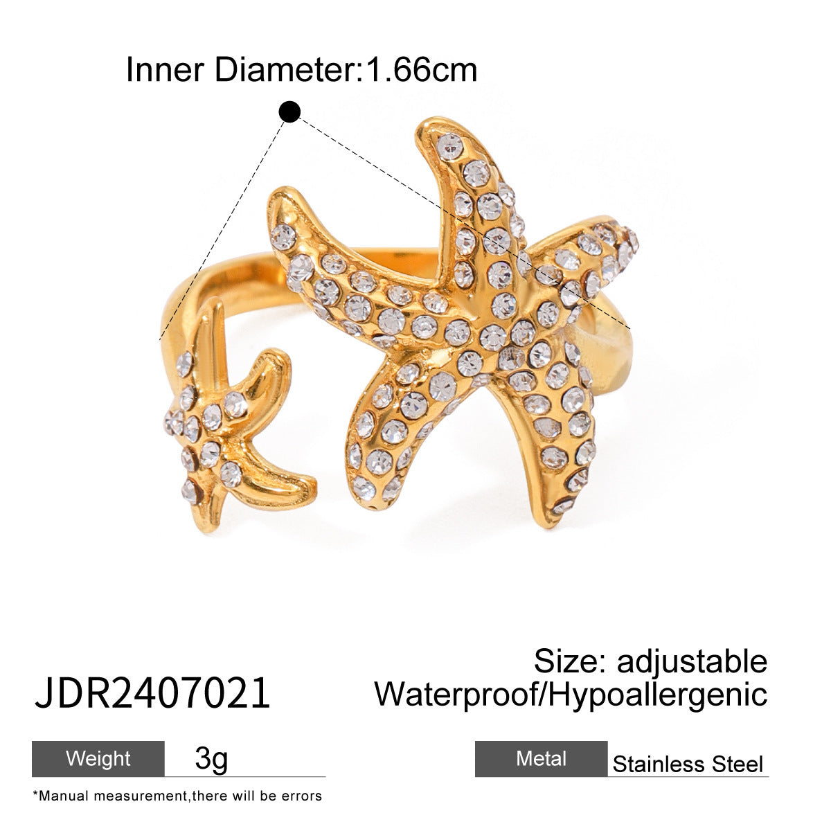 Women Stainless Steel Ring Starfish Design Zodiac Ring Electroplated Fashion Jewelry Gift For Her Elegant Diamond