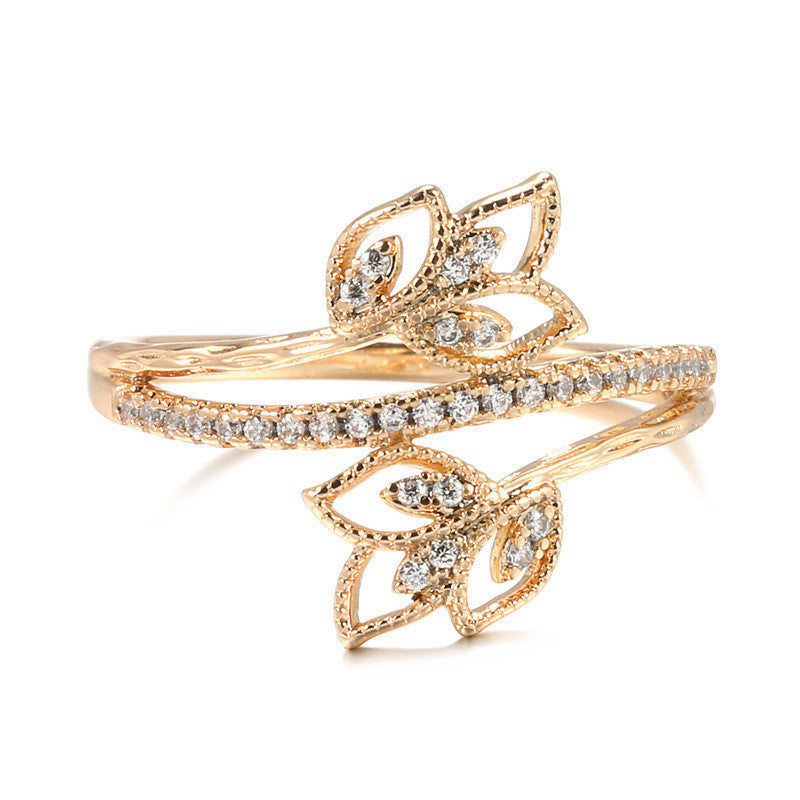 Three Layer Ring Personalized Rose Gold Plated Copper With Flower Mosaic Gemstones For Women Sizes 6 7 8 9 Timeless