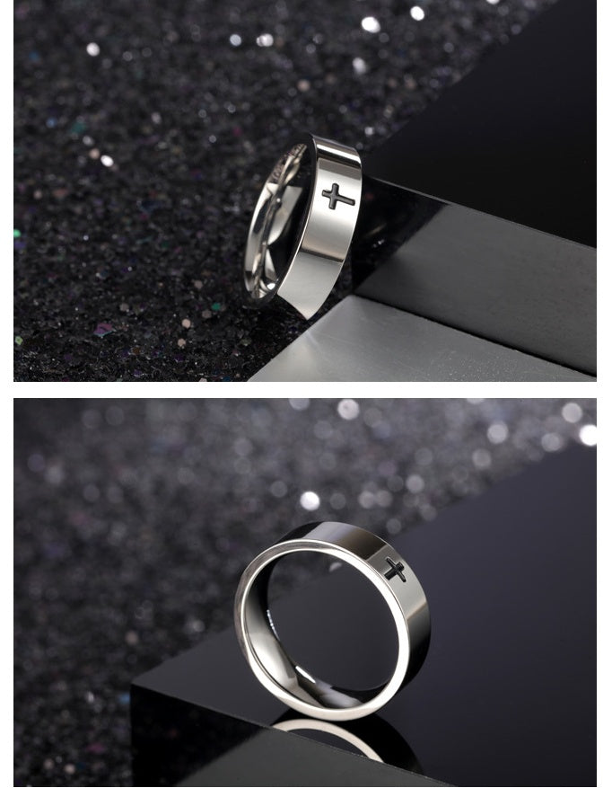 Mens Titanium Steel Ring Black Epoxy Inlay Religious Jewelry Gift For Men And Boys Size 5 6 6th 8th 9th Deluxe
