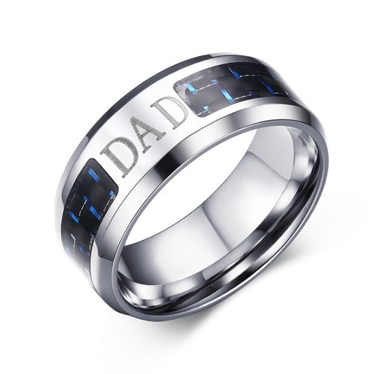 Mens 8mm Stainless Steel Blue Black Carbon Fiber Ring For Everyday Wear Durable Accessory Classic Style Finish